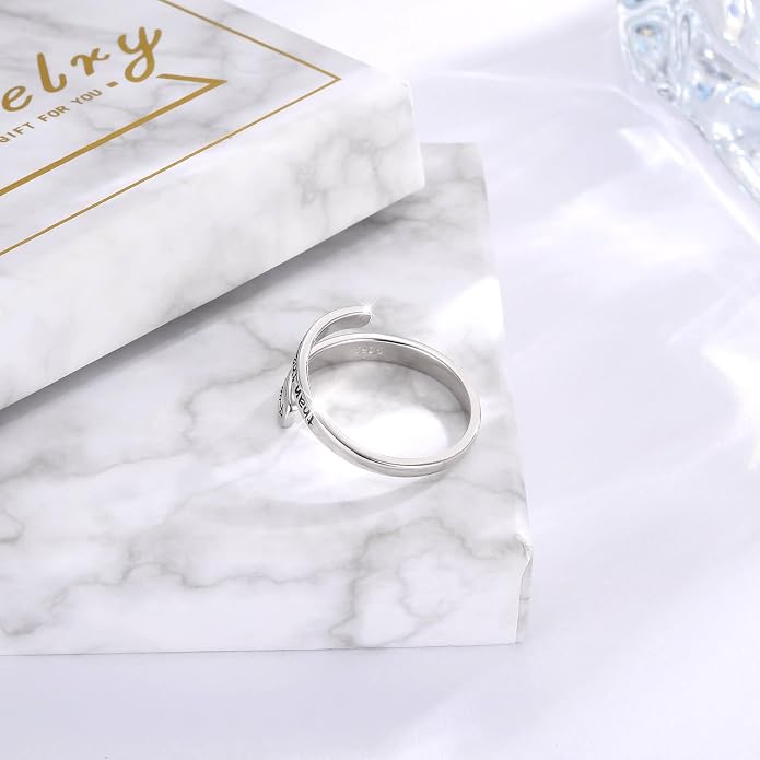 Sterling Silver Just Breathe Ring: Inspirational Encouragement Rings Adjustable Motivational Hope Jewelry Gift for Women
