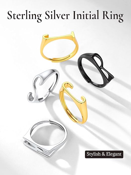 SILVERCUTE 925 Sterling Silver Initial Rings for Women,Adjustable Capital Letter Ring Hypoallergenic,Minimalist 925 Silver Rings for Mother Daughter