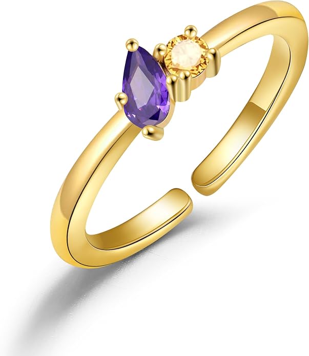 JSJOY Birthstone Rings for Women Dainty Emerald Blue Ring Birthday Gifts for Mom Her Gemstones CZ Ring for Teens Gold Rings That Don't Tarnish Adjustable Ring Jewelry Gifts