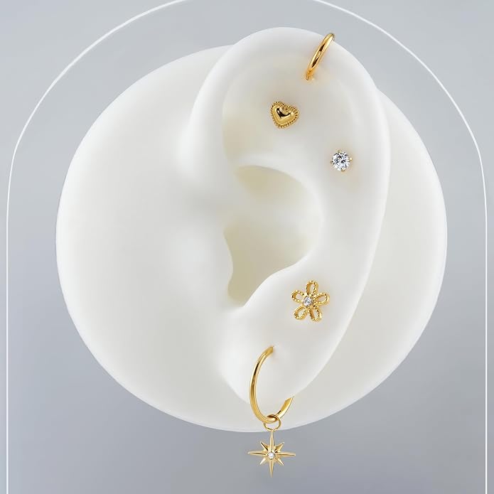 FINE4U 1PC ASTM F136 Titanium 16G Flatback Stud for Tragus, Helix, Conch 6mm 8mm - Screw on Cartilage Earring Piercing Jewelry