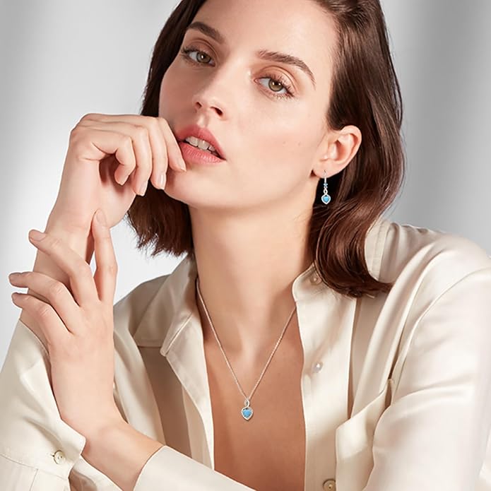 FANCIME Heart Infinity Dangle Drop Earrings 925 Sterling Silver Heart Gemstone Birthstone Earring