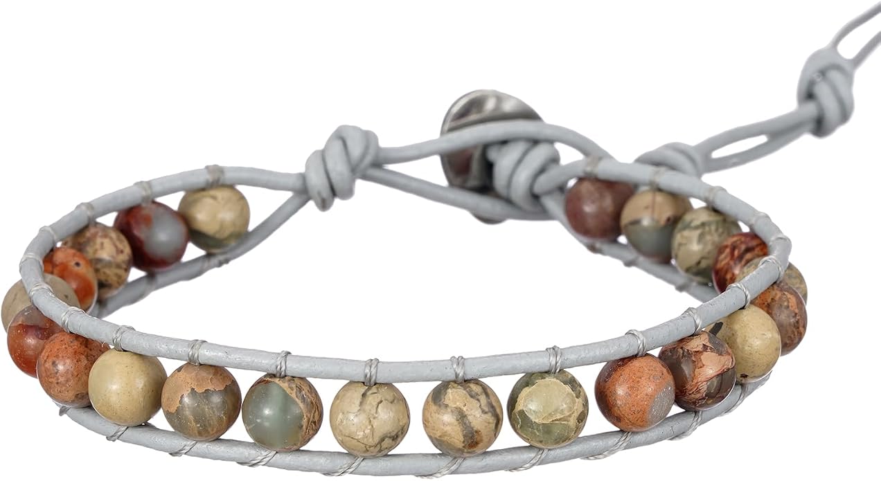 Plumiss Women Boho Handmade Natural Stone Crystal Leather Bead Wrap Bracelets Collection