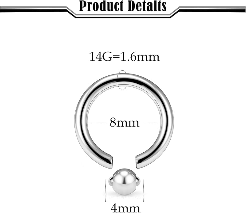 20G-2G ASTM F136 Titanium Septum Rings Nose Ring Hoops Circular Barbell Helix Snug Tragus Rook Daith Cartilage Earring Sneke Bites Lip Ring Hoop Smiley Piercing Jewelry for Women Men 6mm-19mm