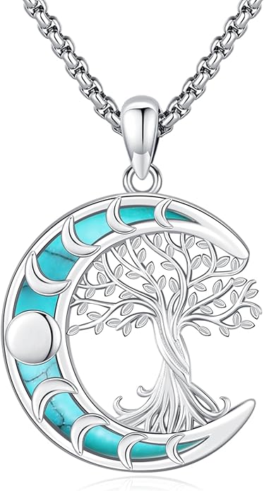 Jewelry Gifts - Tree of Life Necklace Sterling Silver Abalone Shell/Opal/Moonstone/Black Onyx/Turquoise/Malachite/Crystal Family Tree of Life Jewelry for Women Men