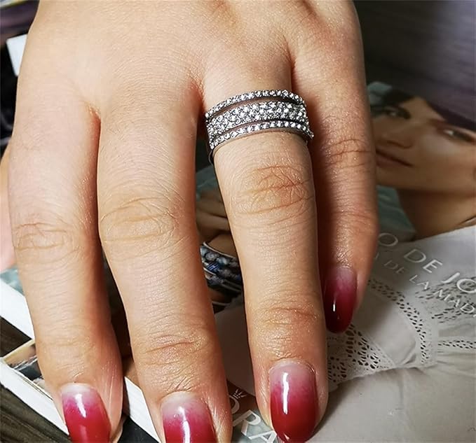 925 Sterling Silver Shiny Full Diamond Ring Cubic Zirconia Rings CZ Diamond Multi Row Ring Eternity Engagement Wedding Band Ring for Women (US Code 10)
