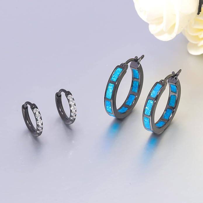 CiNily Sterling Silver/Rose Gold/Yellow Gold Plated Hoop Earrings 20mm,Multicolor Opal Small Hoop Earrings for Women Girls Hypoallergenic Jewelry for Sensitive Ears Gemstone Earrings
