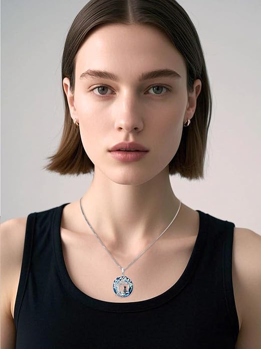 TOUPOP Cat Necklace Gifts for Women Sterling Silver Celtic Mounatin Moon Pendant with Blue Crystal Birthday Christmas Jewelry Gifts for Women