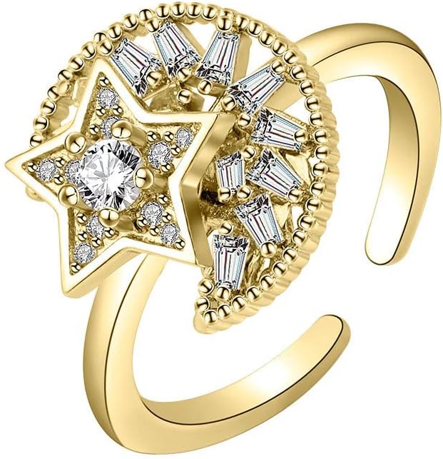 Fidget Ring Anxiety Spinner Ring Open Adjustable Sunflower Star Moon Windmill Butterfly Rings Daisy Stress Relieving Fidget Women Cubic Zirconia Anti Stress Mood Rotate Inspirations Jewelry