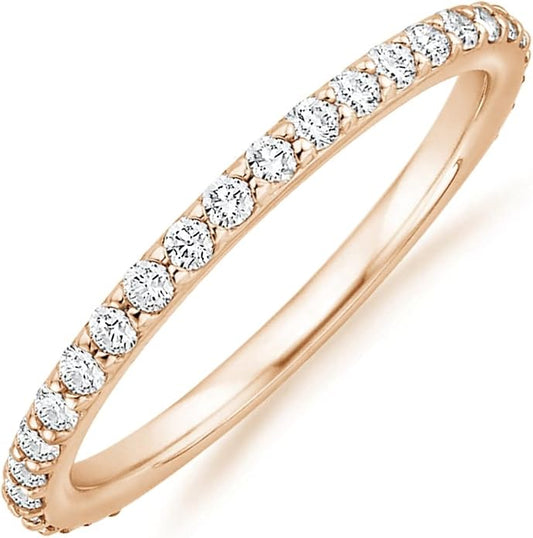 PAVOI 14K Gold Plated Eternity Ring | Stackable Cubic Zirconia Gold Band Ring | Dainty Diamond-Inspired Womens Wedding Jewelry