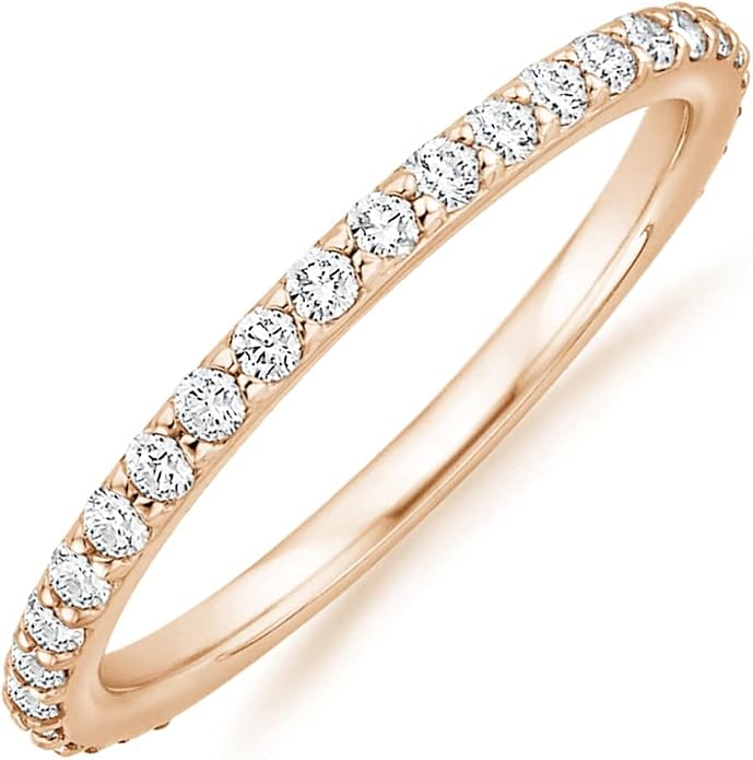 PAVOI 14K Gold Plated Eternity Ring | Stackable Cubic Zirconia Gold Band Ring | Dainty Diamond-Inspired Womens Wedding Jewelry