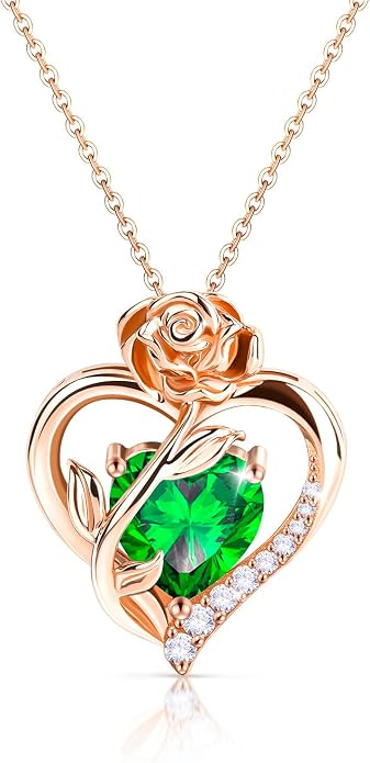 Anniversary Birthday Gifts for Women - Heart Birthstone Necklace: 925 Sterling Silver Rose/White/Yellow Gold Pendant Necklaces Gold Jewelry Gift for Wife Girlfriend Mom Daughter Grandma