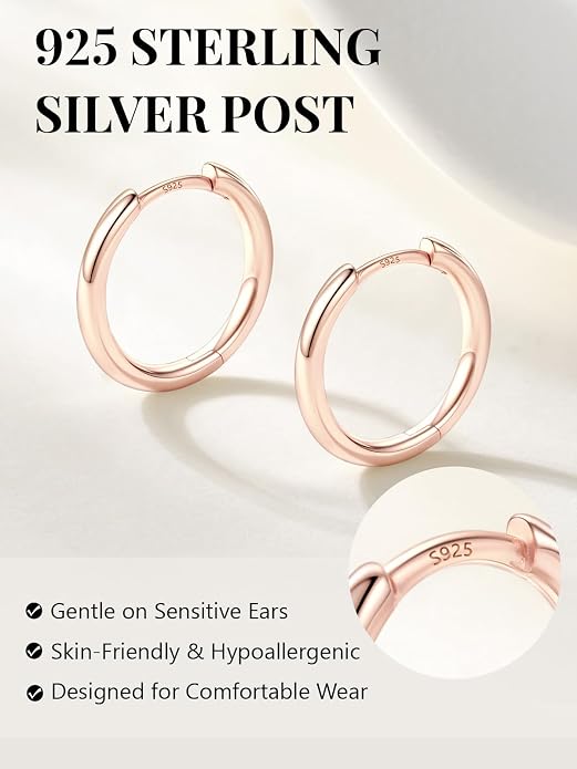 Silvora 14K Gold Plated Huggie Hoop Earrings for Women, Small Sterling Silver Hoops, Hypoallergenic Cartilage Earrings for Sensitive Ears 8/10/12/14/16/18/20MM