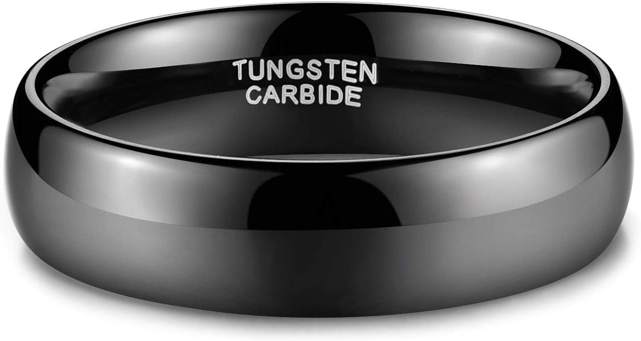 TRUMIUM 2mm 4mm 6mm 8mm Black Tungsten Ring for Men Women Wedding Band Domed High Polish Comfort Fit 4-15