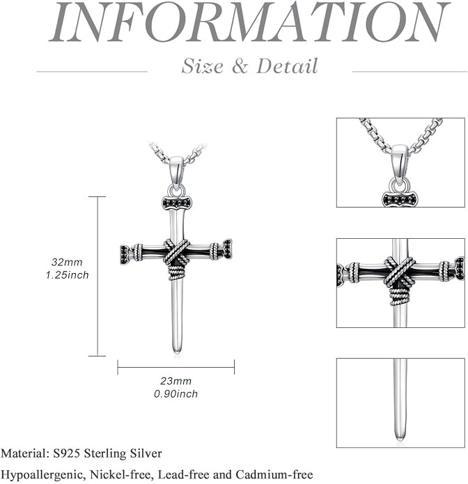 Crown of Thorns Necklace for Men 925 Sterling Silver Nail Cross Necklace Pendant Religious Christian Jewelry Valentines Day Gifts for Men