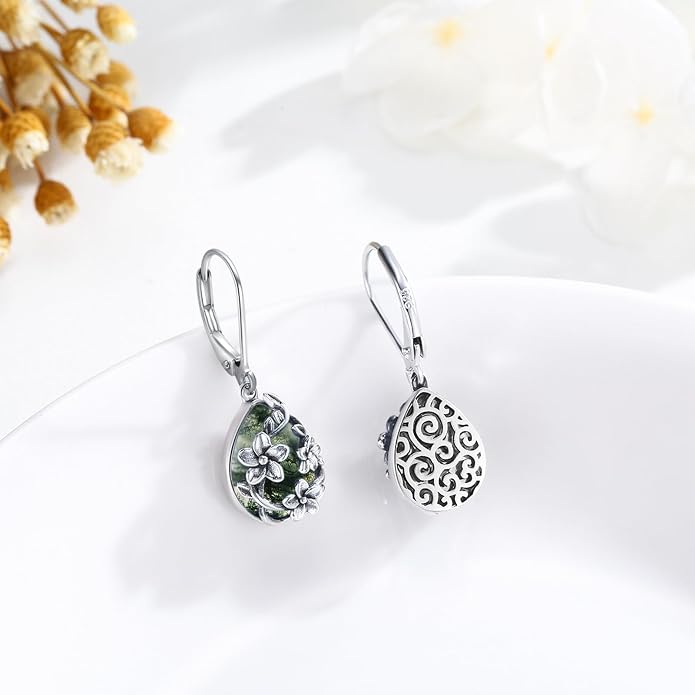 Flower Earrings 925 Sterling Silver Flower Teardrop Leverback Dangle Earrings Jewelry Gifts for Women Girls