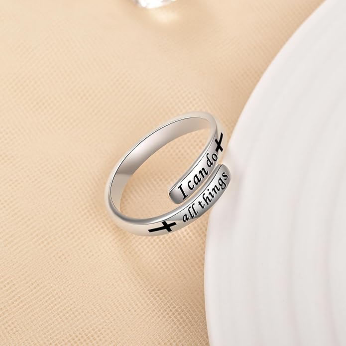 BEILIN 925 Sterling Silver Inspirational Jewelry Rings Adjustable Ring Personality Encouragement Gift for Teens Women