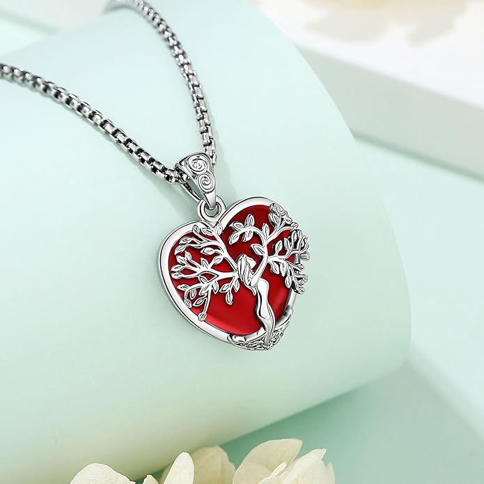 EUDORA Tree of Life Necklace with Moonstone Amethyst Obsidian Turquoise Healing Crystal for Women, Silver Plated Copper Mother Tree of Life Pendant Amulet Energy Jewelry, Gift for Women Mom, 20"+2"