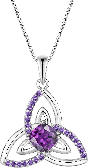 Celtic Birthstone Necklace for Women 925 Sterling Silver Trinity Knot Triquetra Crystal Pendant