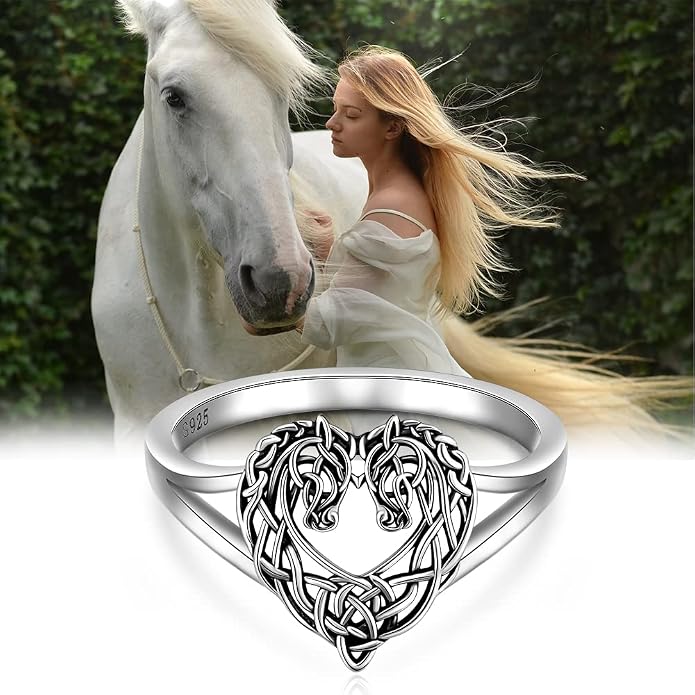 Horse Ring Sterling Silver Celtic Horse Rings for Women Couples Celtic Knot Equestrian Horses Jewelry Horsey Gifts