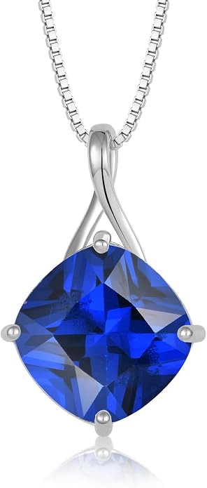 Square Cut Birthstone Necklace for Women Hypoallerg 925 Sterling Silver Cubic Zirconia Necklace Simple Jewelry for Her
