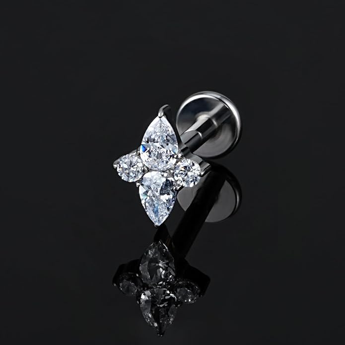 FINE4U 1PC ASTM F136 Titanium 16G Flatback Stud for Tragus, Helix, Conch 6mm 8mm - Screw on Cartilage Earring Piercing Jewelry