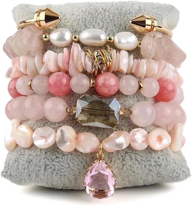 Yomisa 5PCS 6PCS Natural Boho Beaded Bracelets/Bangle for Women Men,Healing Turquoise Jasper Agate Crystal Gemstone Stone Chakra Multilayer Wrap Bohemian Handmade Jewelry Beads Stretch Bracelet Set