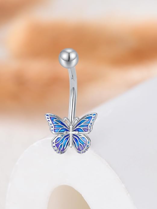 Sterling Silver 14G Belly Button Rings Cross/Cat/Butterfly/Cow/Skull/Birthstone Heart Navel Rings 16mm Body Piercing Jewelry for Women