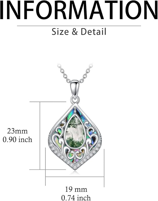 HPQQ Filigree Gemstone Necklace 925 Sterling Silver Teardrop Bohemian Necklace Abalone Shell Jewelry Birthday Gifts for Women