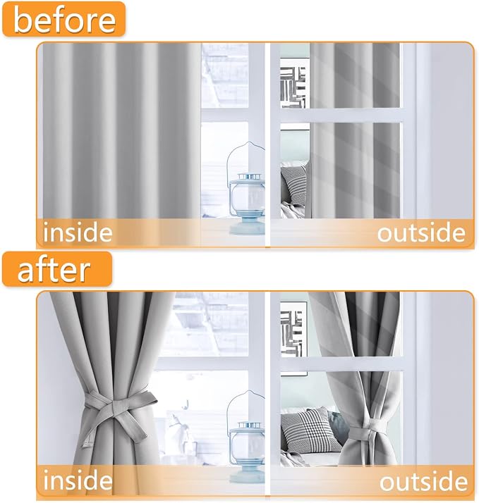 Hiasan Blackout Curtains for Bedroom and Living Room, Light Blocking, Noise Reducing Window Curtain Panels, Tiebacks Included, Set of 2, Grommet Top (Silver Grey, Width 38 Inch x Length 72 Inch)
