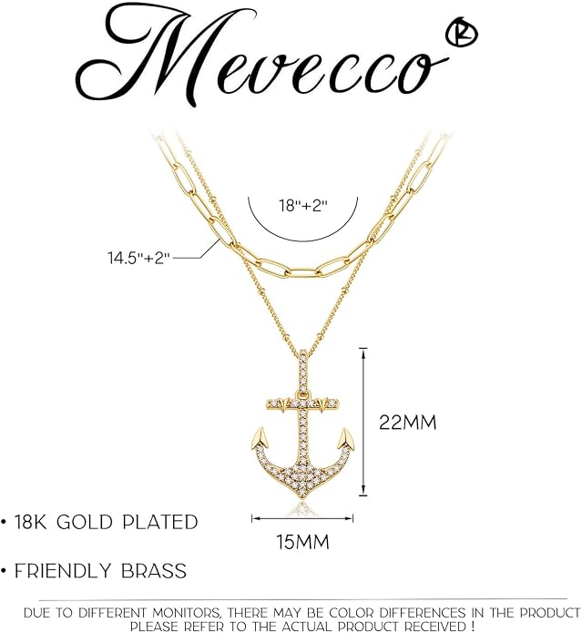 MEVECCO Layered Heart Necklace Pendant Handmade 18k Gold Plated Dainty Gold Choker Arrow Bar Layering Long Necklace for Women