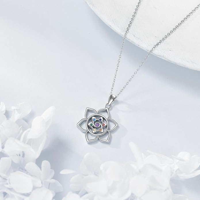 YAFEINI Chakra Necklace 925 Sterling Silver Angel/Tree of Life/Lotus/Dragonfly Neckalce Healing Crystal Pendant Neckalce Chakra Jewelry Gift for Women
