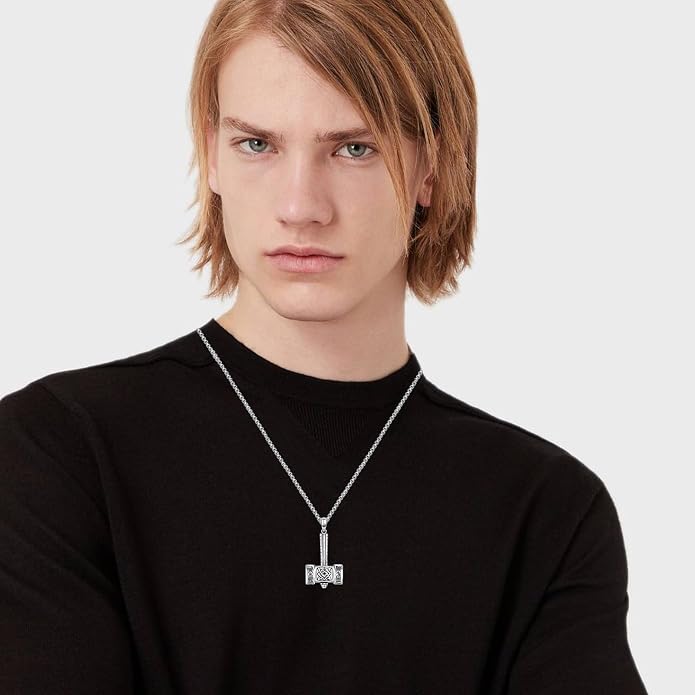 Thor's Hammer Talisman Necklace - S925 Sterling Silver Viking Amulet Pendant - Norse Compass/Odin Celtic Pagan Symbol Jewelry Gifts for Men Women