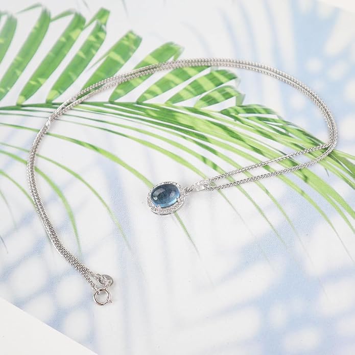 iSTONE 925 Sterling Silver Natural Crytral for Womens Pendant Necklace, Gemstone Birthstone with 17.8" Silver Chain Ladies