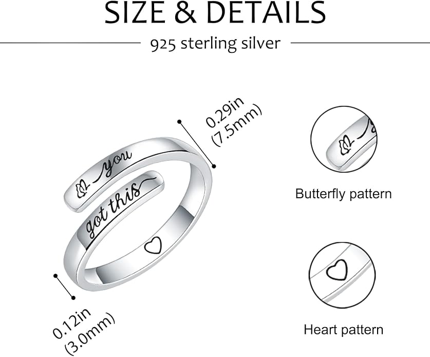 925 Sterling Silver Inspirational Rings for Women Hope Rings Encouragement Jewelry
