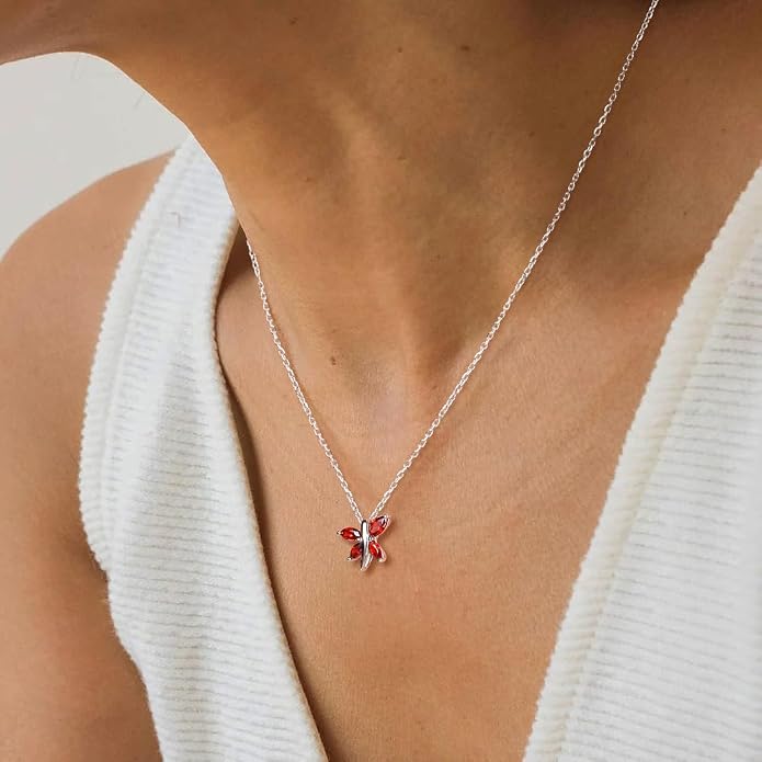 925 Sterling Silver Birthstone Necklaces for Women, Dainty Cute Dragonfly/Butterfly Pendant Necklace, Great Christmas/Anniversary Jewelry for Mother