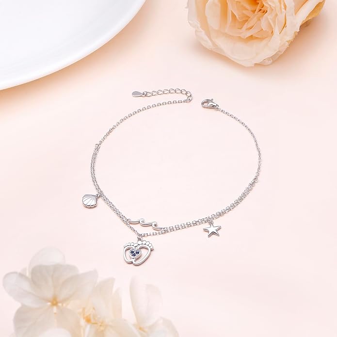S925 Sterling Silver Anklets Adjustable Beach Foot Ankle Bracelet Jewelry Gifts For Women Girls