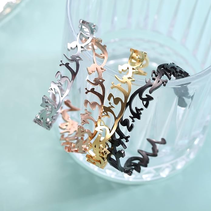 Qitian Islamic Jewelry Gifts for Women Allah Gold Bangles Bracelets Ayatul Kursi Arabic Cuff Bracelet for Women Men Islam Eid Ramadan New Year Gifts