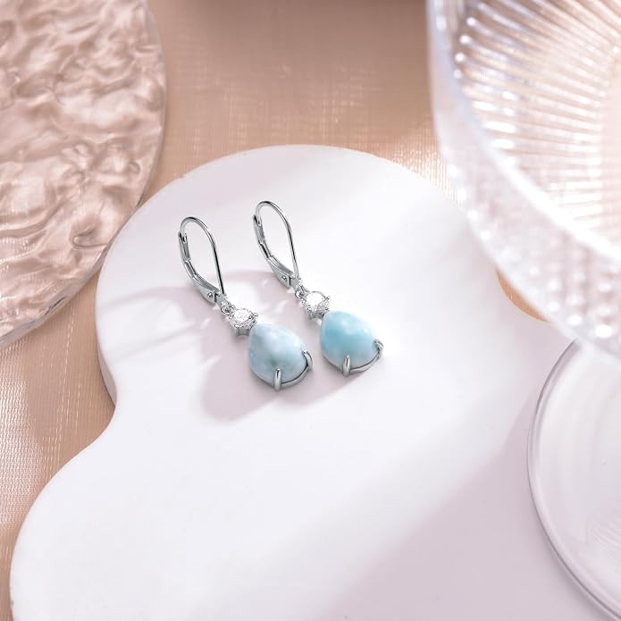 VONALA Dangle Earrings 925 Sterling Silver Opal Larimar Lapis Sapphire Turquoise Moss Agate Crystal Dangling Earrings Jewelry Gift for Women