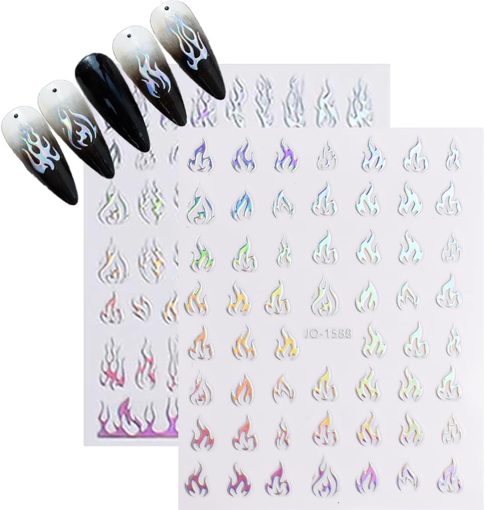 10 Sheets Aurora Nail Art Stickers 3D Pegatinas Uñas Holographic Laser Heart Star Moon Flame Nail Decals Self Adhesive Nail Stickers Nail Supplies DIY Nail Design Nail Art Decoration