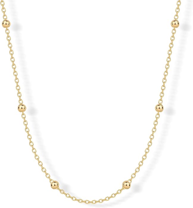 PAVOI 14K Gold Plated Small Bead Ball Chain Necklace for Women - Adjustable Dainty Gold Beaded Necklace - Trendy Choker Chain Layering Jewelry