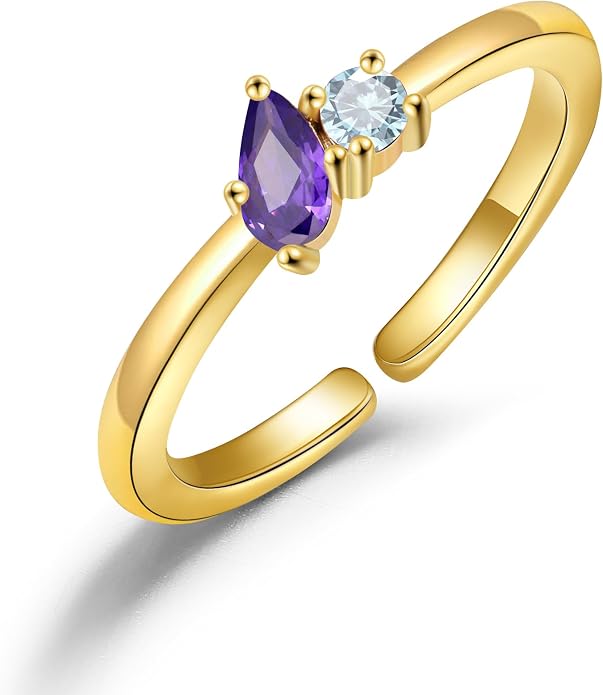 JSJOY Birthstone Rings for Women Dainty Emerald Blue Ring Birthday Gifts for Mom Her Gemstones CZ Ring for Teens Gold Rings That Don't Tarnish Adjustable Ring Jewelry Gifts