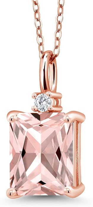 Gem Stone King 925 Sterling Silver Gemstone Birthstone Pendant Necklace for Women | Emerald Cut 10X8MM and Round 2MM | With 18 Inch Chain | Fine Jewelry for Her Mom Wife