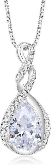Fahonie 925 Sterling Silver Birthstone Necklace for Women,Infinity Teardrop Cubic Zirconia Pendant Necklace Anniversary Birthday Jewelry Gift for Women Wife Friend 18"+2" Chain