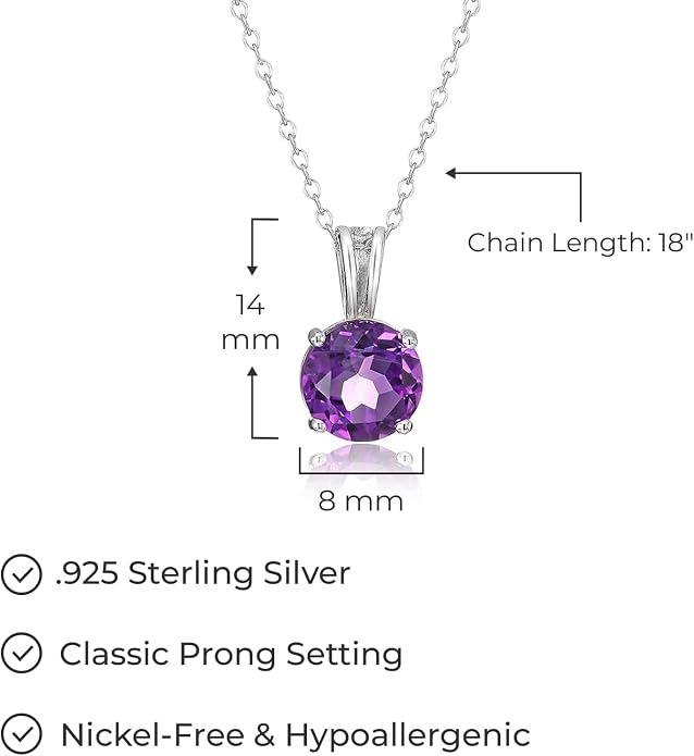 Amazon Essentials Sterling Silver Round Cut Birthstone Pendant Necklace 18"