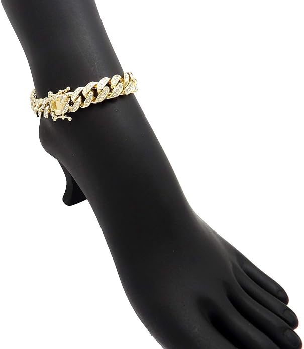 Fashion 21 Women's Stone Filled 10mm, 12mm Various Length Box Lock Cuban Chain Anklet