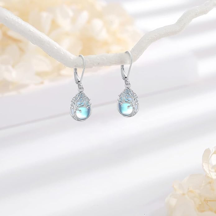 Tree of Life/Cat/Turtle/Butterfly/Flower/Celtic/Turquoise/Moonstone Dangle Earrings for Women Sterling Silver Cute Animals Drop Earrings Jewelry Gifts