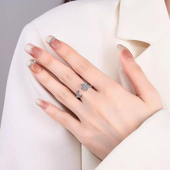 Fidget Ring Anxiety Spinner Ring Open Adjustable Sunflower Star Moon Windmill Butterfly Rings Daisy Stress Relieving Fidget Women Cubic Zirconia Anti Stress Mood Rotate Inspirations Jewelry