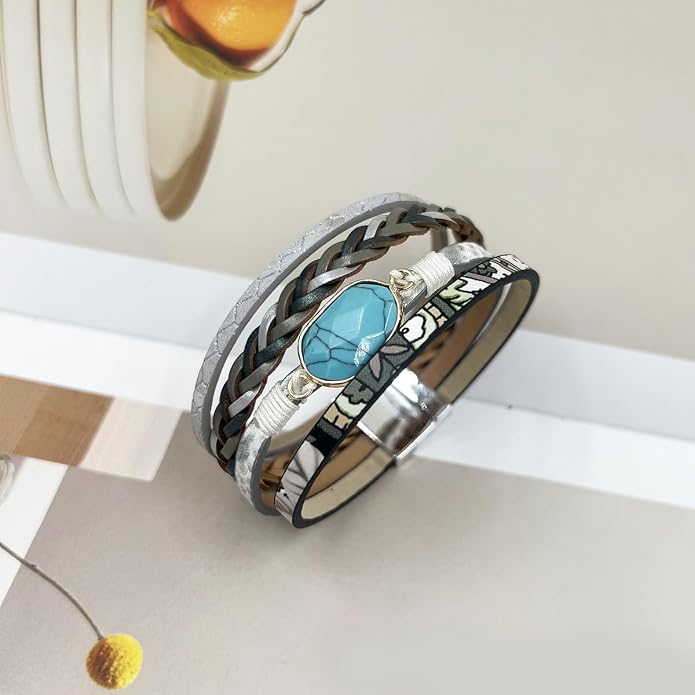 Turquoise Bracelet Leather Wrap Bracelets for Women Fashion Multi-Layer Jewelry for Her