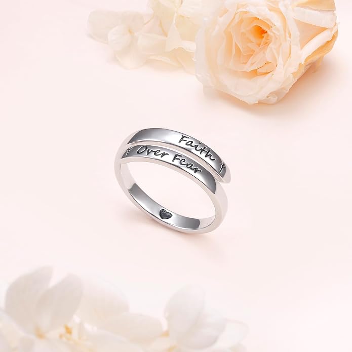 Ladytree Adjustable Inspirational Rings 925 Sterling Silver Stacking Wrap Spiral Twist Statement Band Encouragement Birthday Gift for Women Men