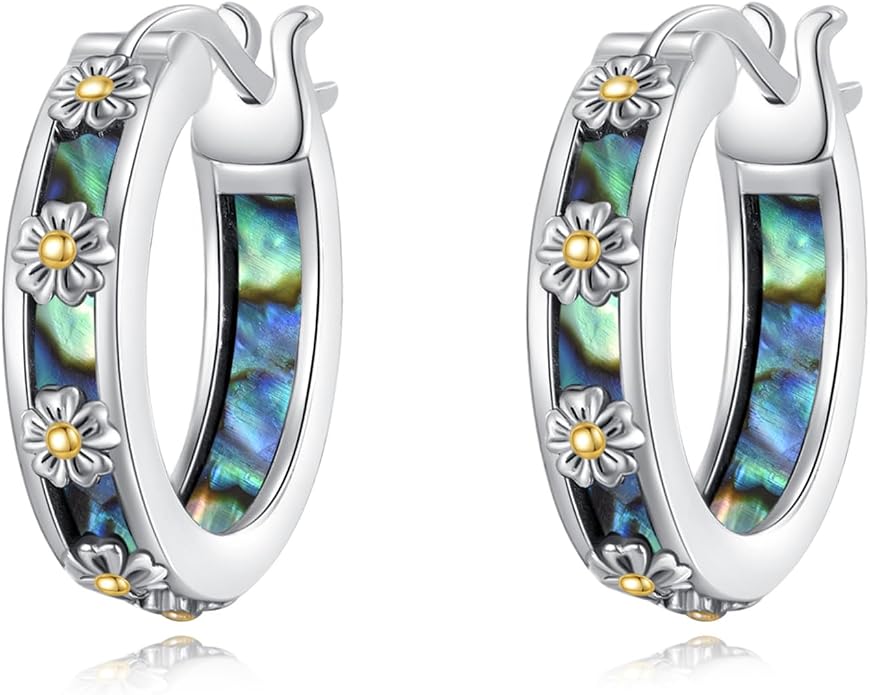 Moonstone/Pink Opal/Blue/Abalone Hoop Earrings for Women Sterling Silver Small Hoop Earrings Teardrop Huggie Earrings Jewelry Gifts